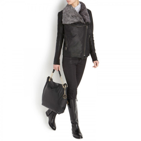 Michael Kors Leather Jet Set Chain Medium Messenger Crossbody Shoulder Bag Black # 35H5GTCM8E